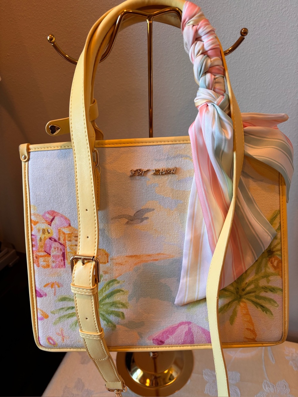 Betsey Johnson Yellow and Pastel Coastal Canvas Tote Bag